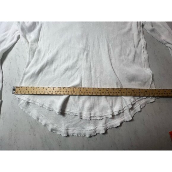 Free People We The Free Colby Long Sleeve Ivory Cotton Raw Hem Blouse Size Med - Picture 3 of 8